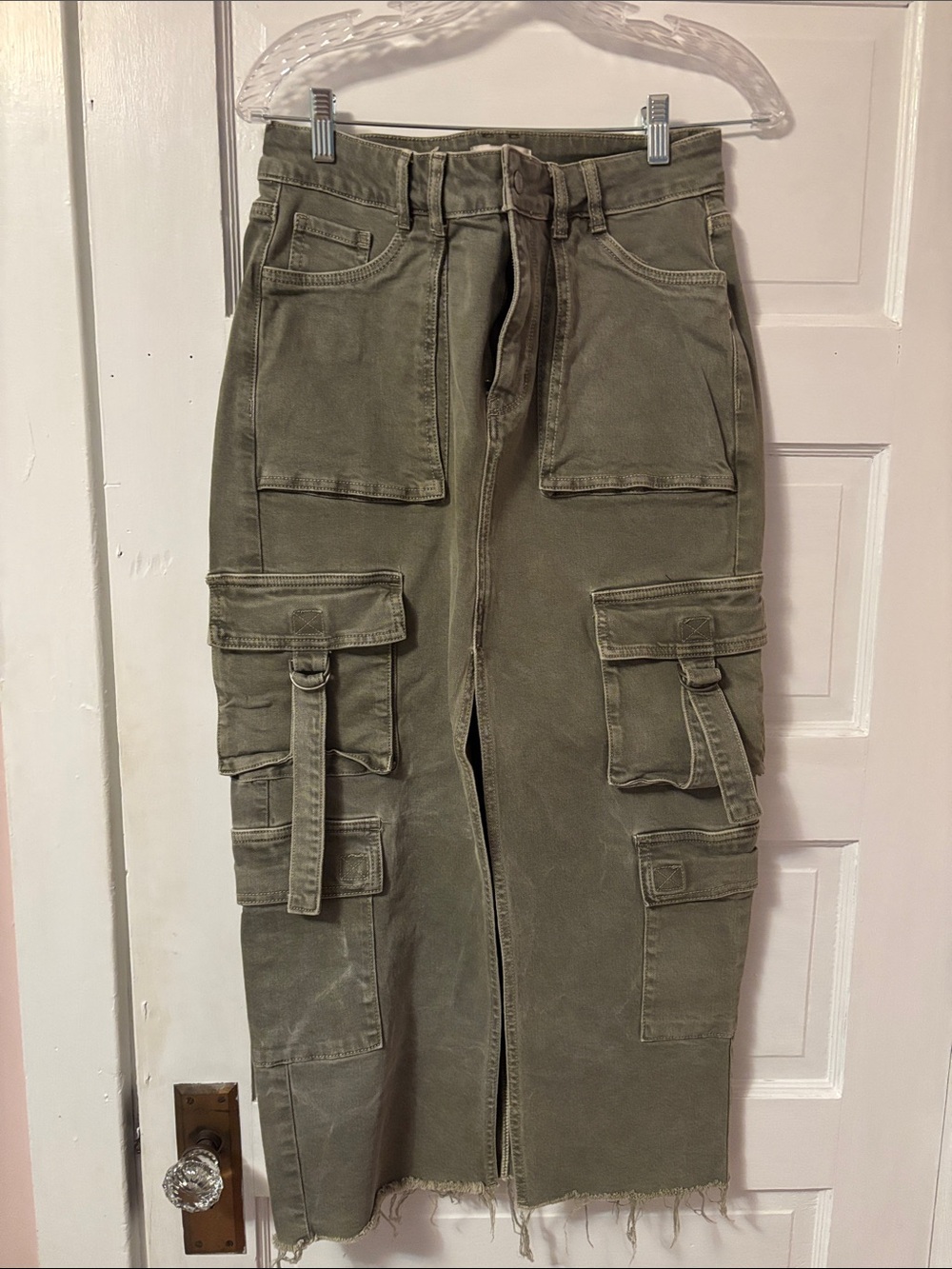 PacSun Olive Cargo Midi Skirt with Utility Pockets